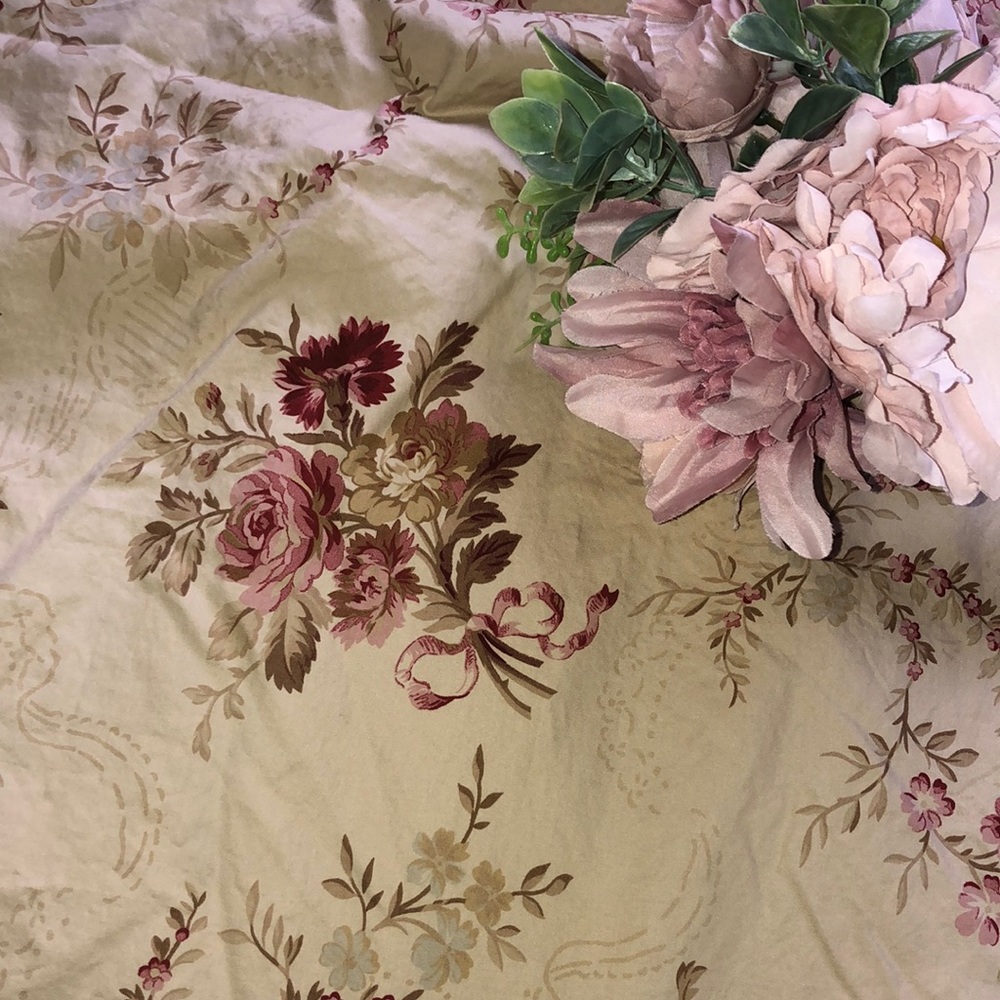 Ralph Lauren Post Road Twin Fitted Sheet Lauren Ralph Tan With Rose Bouqet